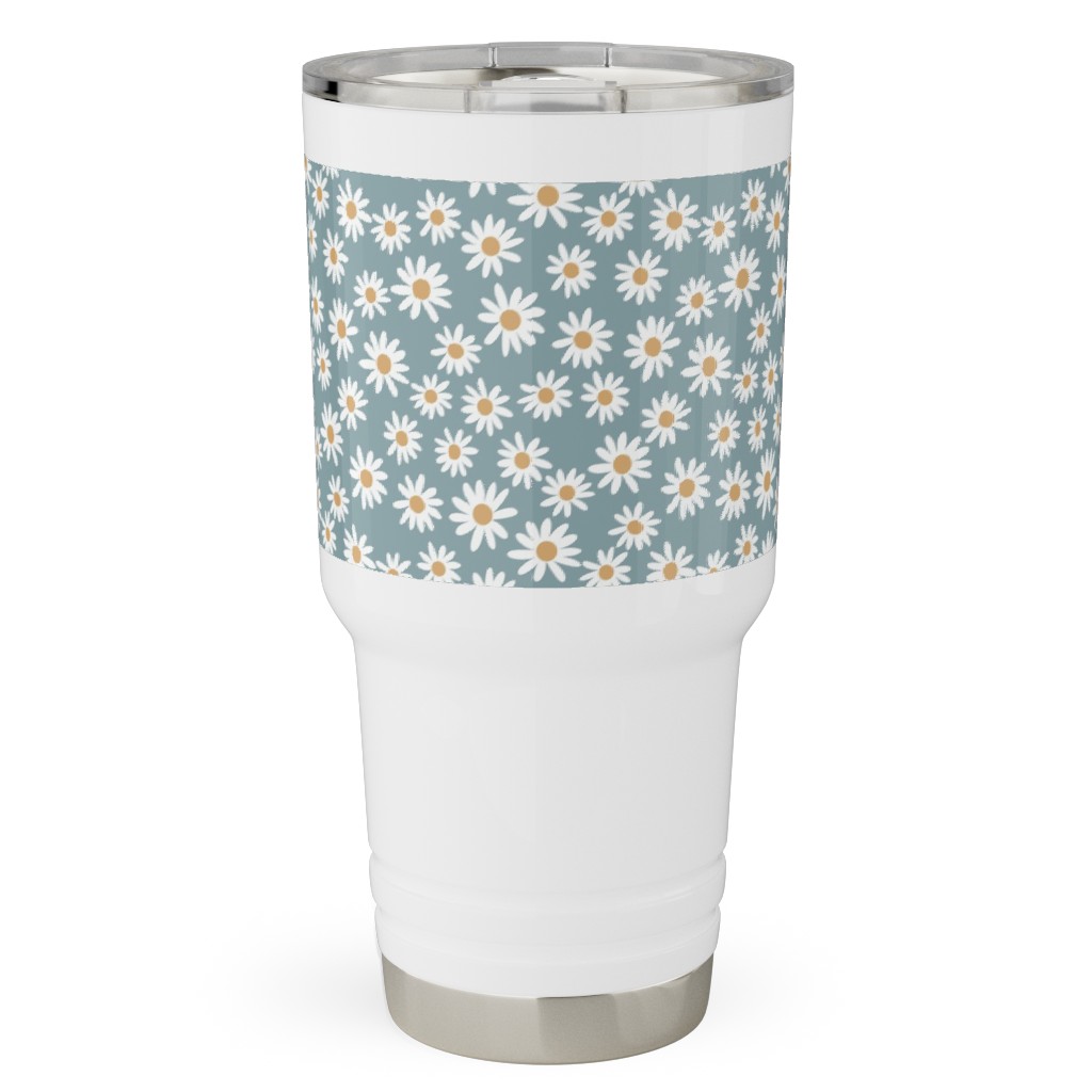 Daisy Print Travel Tumbler, 30oz, Blue, Cool Gray