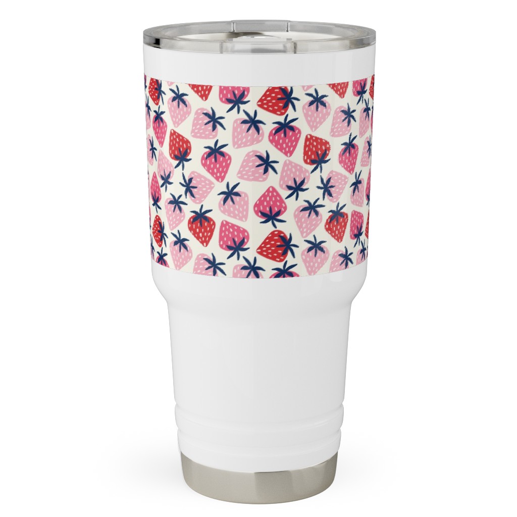 Strawberries - Pink and Red Travel Tumbler, 30oz, Pink