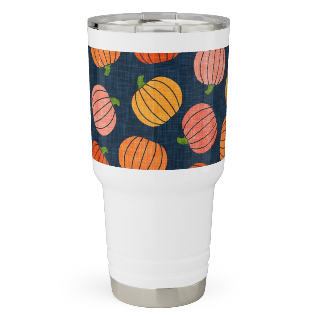 Pumpkin Toss - Orange on Blue Travel Tumbler, 30oz, Orange, Orange