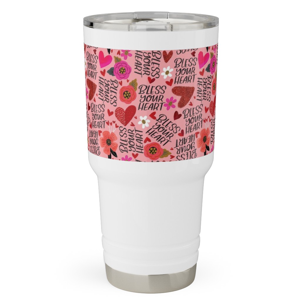 Pretty Bless Your Heart - Floral - Pink and Red Travel Tumbler, 30oz, Pink
