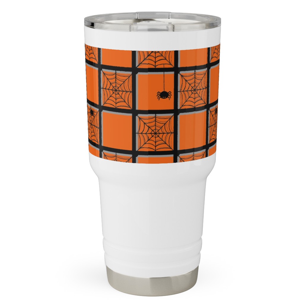 Orange Plaid Spider Webs Travel Tumbler, 30oz, Orange