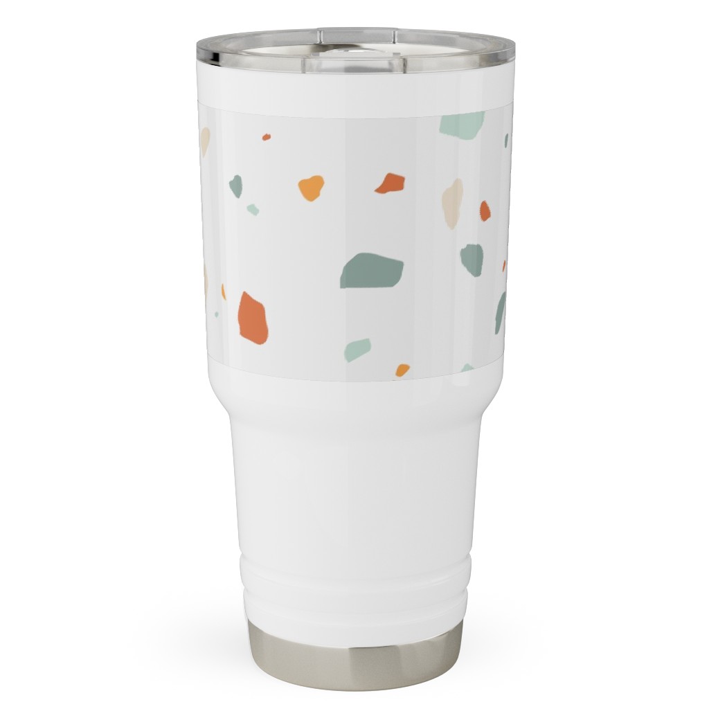 Terrazzo - Green and Orange on Cream Travel Tumbler, 30oz, Beige