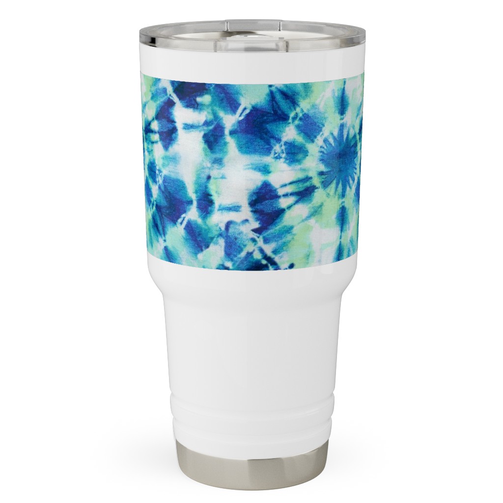 Ink Splat Indigo and Green Tie Dye Travel Tumbler, 30oz, Blue, True Blue