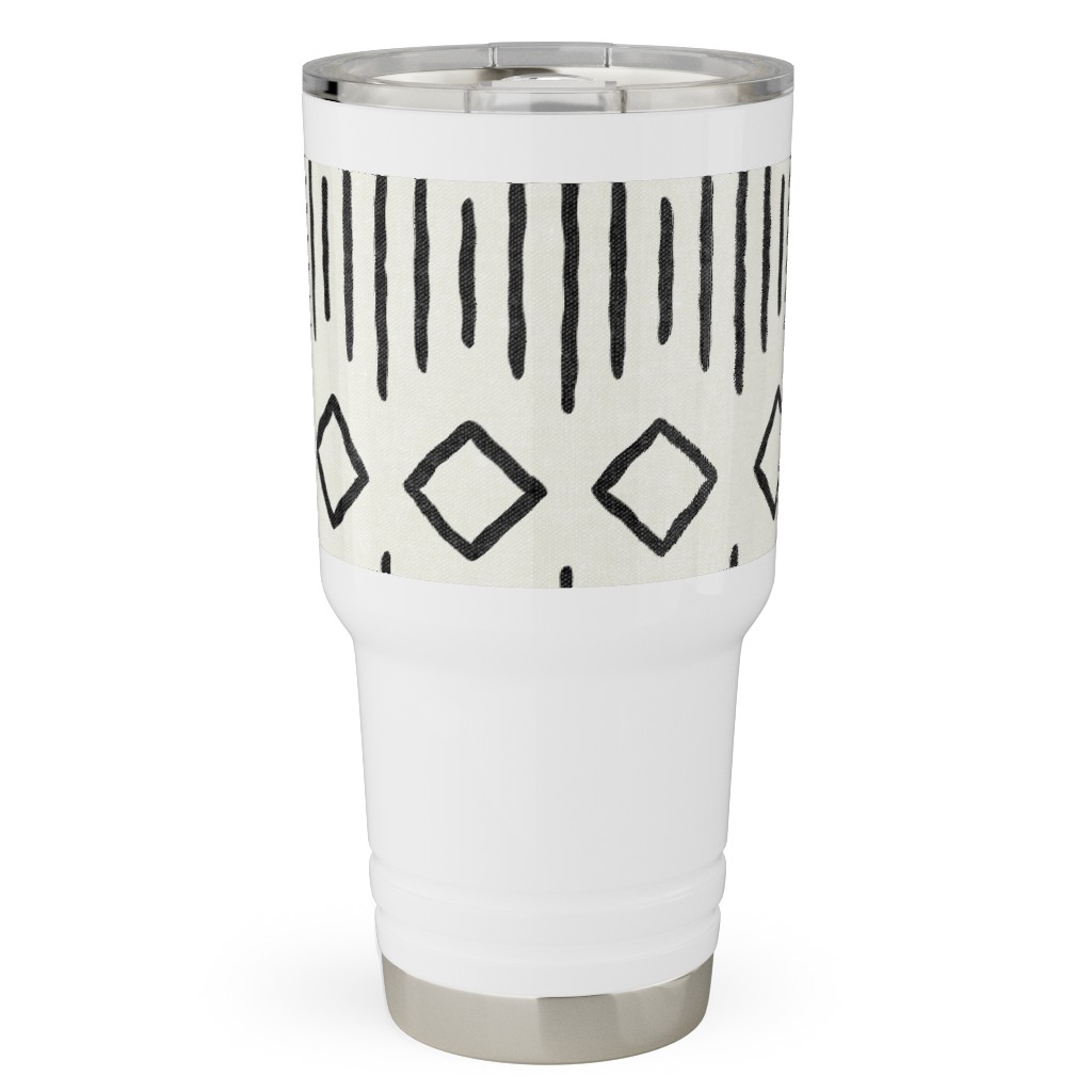 Diamond Fall - Mud Cloth - Onyx on Bone - Mudcloth Farmhouse Tribal - Lad19bs Travel Tumbler, 30oz, Beige