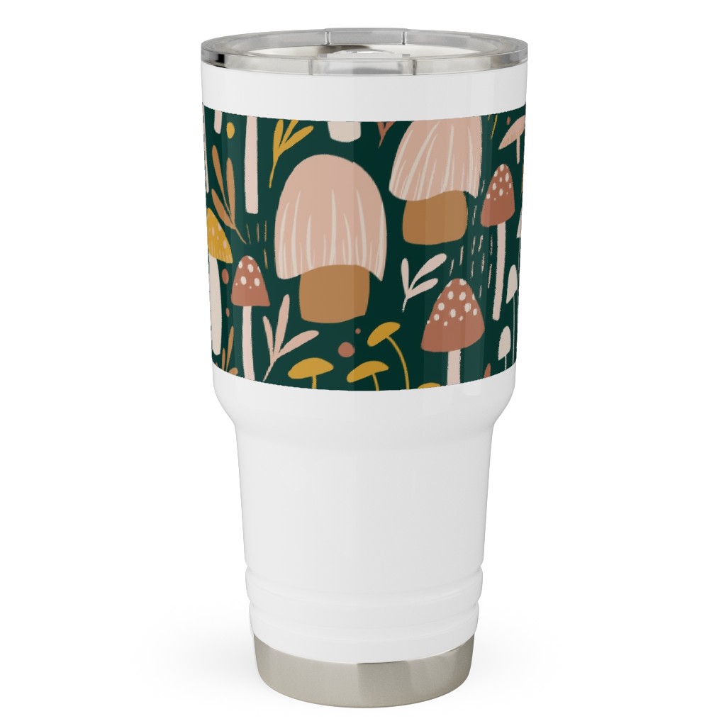 Woodland Mushroom Meadow - Green Travel Tumbler, 30oz, Green, Classic Green