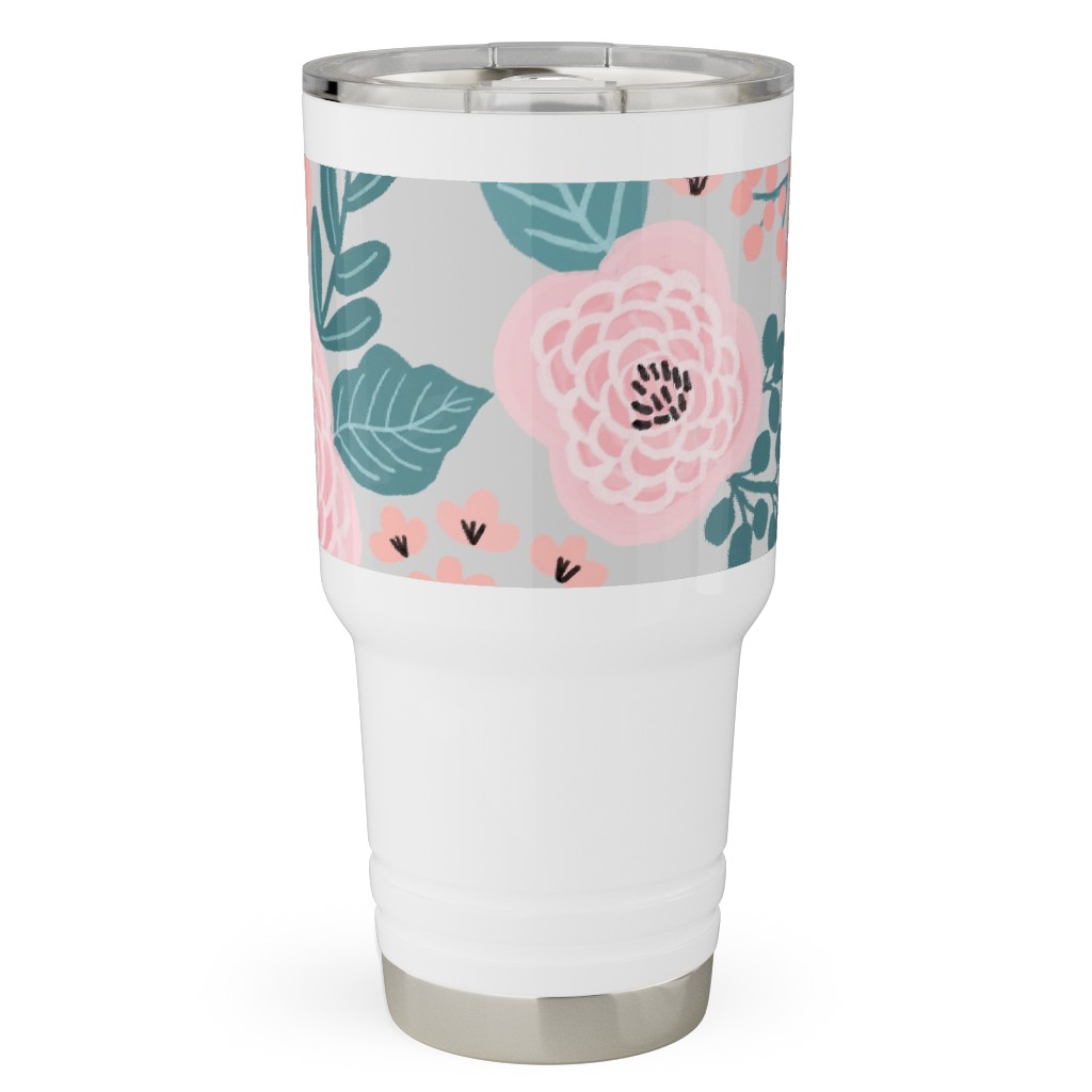 June Botanicals - Gray Travel Tumbler, 30oz, Pink