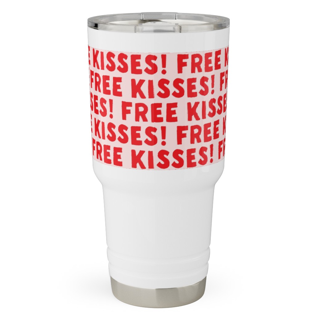 Free Kisses! - Red on Pink Travel Tumbler, 30oz, Red