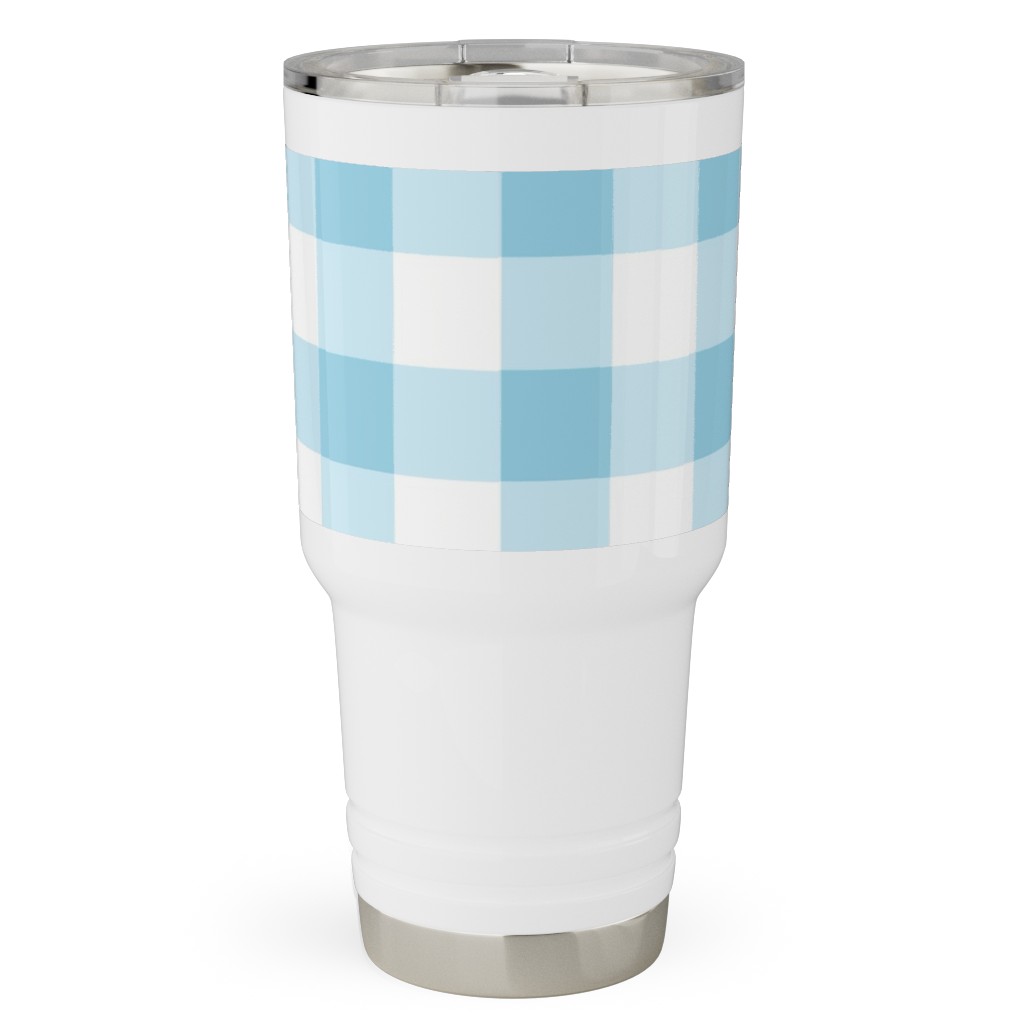 Gingham Checks Travel Tumbler, 30oz, Blue