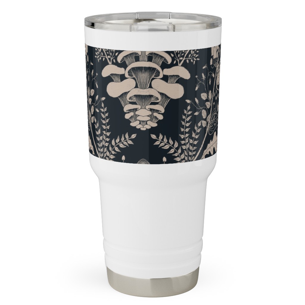 Mushroom Forest Damask - Dark Travel Tumbler, 30oz, Black, Black