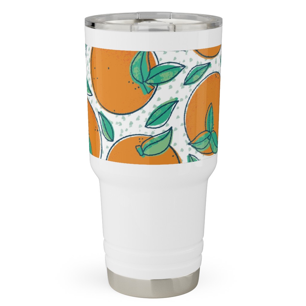 Oranges With Leaves on White Travel Tumbler, 30oz, Orange