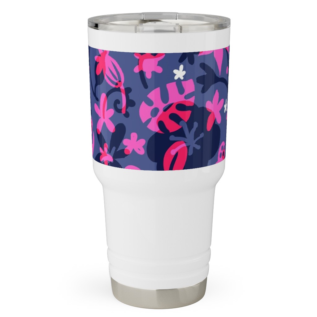 Tropical Floral - Fuchsia Travel Tumbler, 30oz, Pink, Bright Pink
