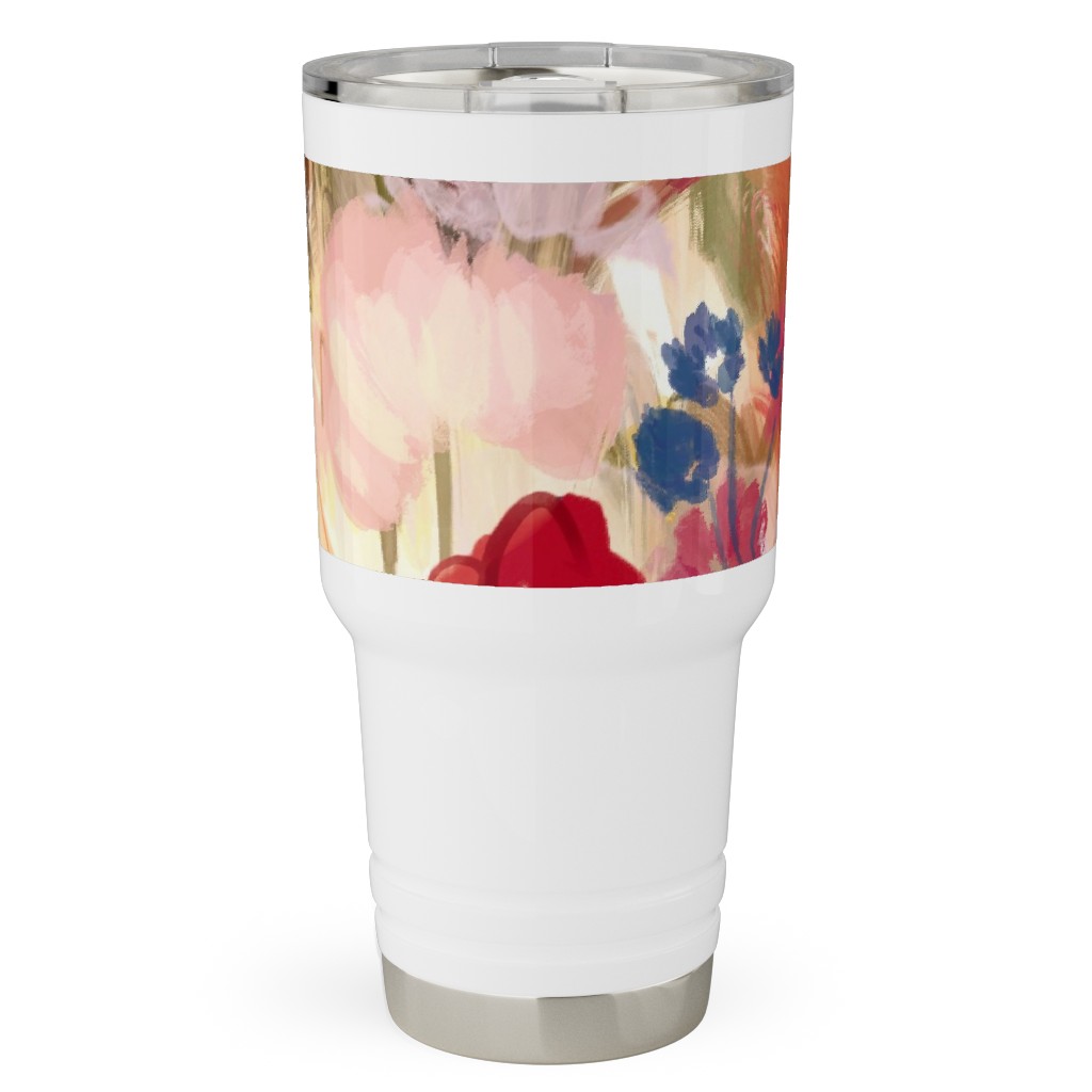 Painterly Abstract Floral Travel Tumbler, 30oz, Pink