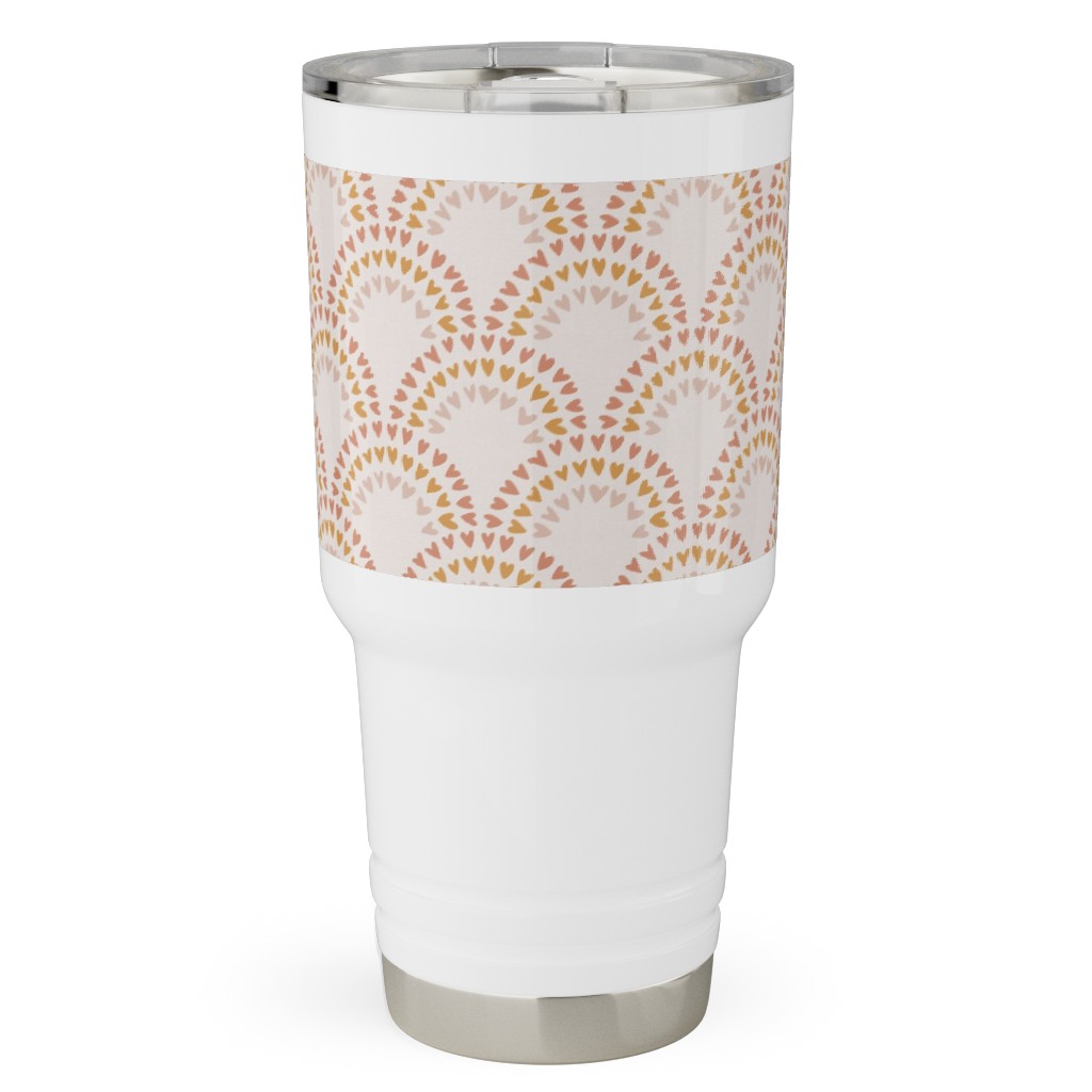 Scalloped Heart Rainbows - Mustard and Pink Travel Tumbler, 30oz, Pink