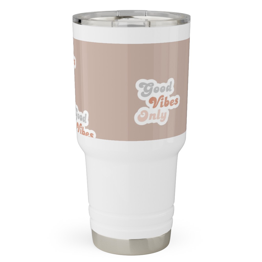 Seventies Retro Good Vibes Only Travel Tumbler, 30oz, Pink