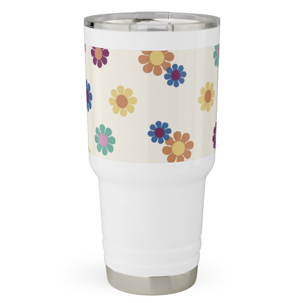 Rainbow Groovy Flowers Travel Tumbler, 30oz, Multicolor, Antique White