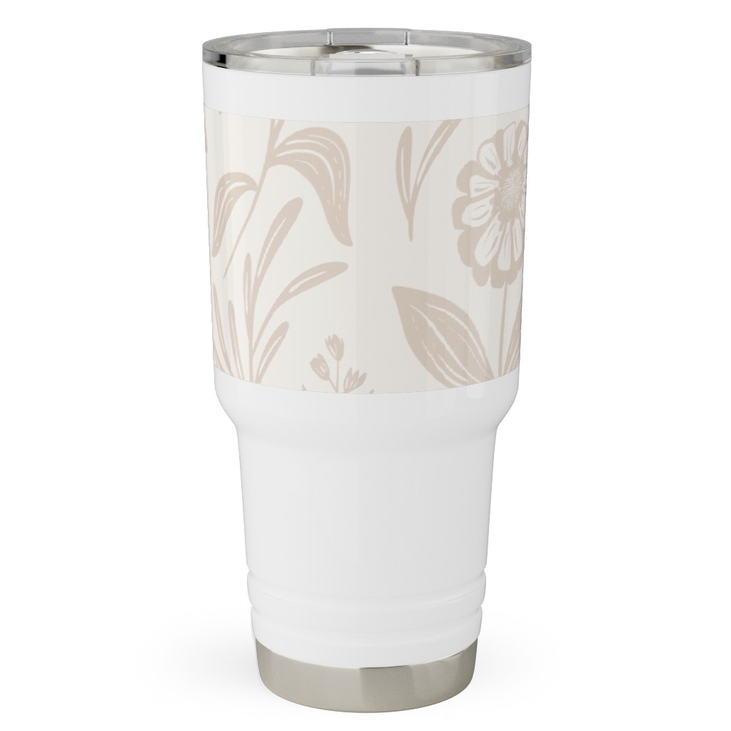Wildflowers - Tan and Cream Travel Tumbler, 30oz, Beige