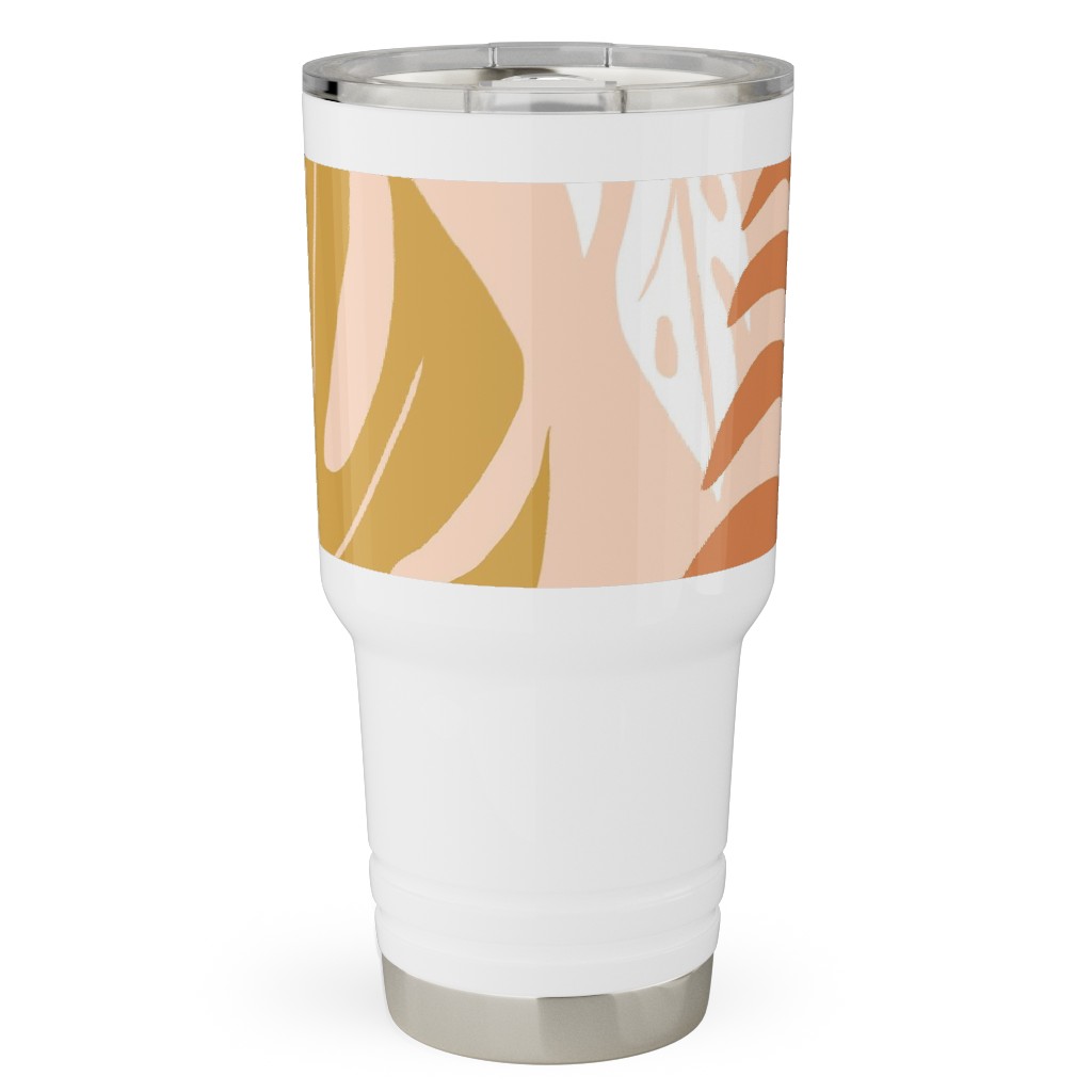 Paradiso - Tropical Palm Fronds - Golden Blush Travel Tumbler, 30oz, Pink, Bright Pink