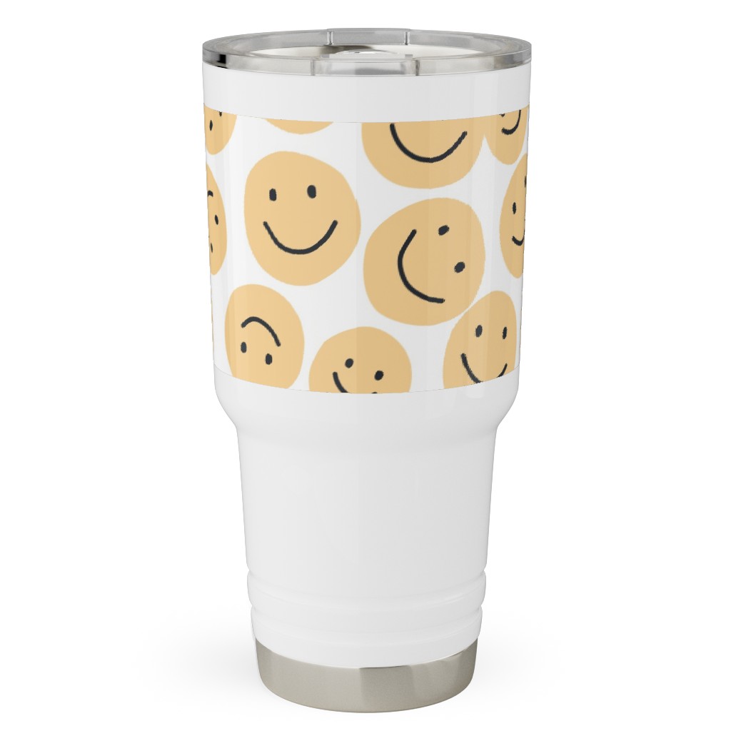 Happy Smiley Faces - Yellow Travel Tumbler, 30oz, Yellow, Classic Yellow