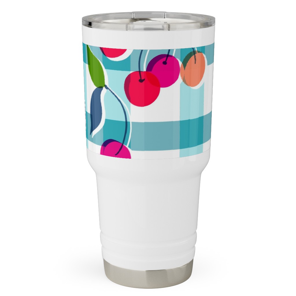 Cherry Gingham - Blue Travel Tumbler, 30oz, Blue, True Blue
