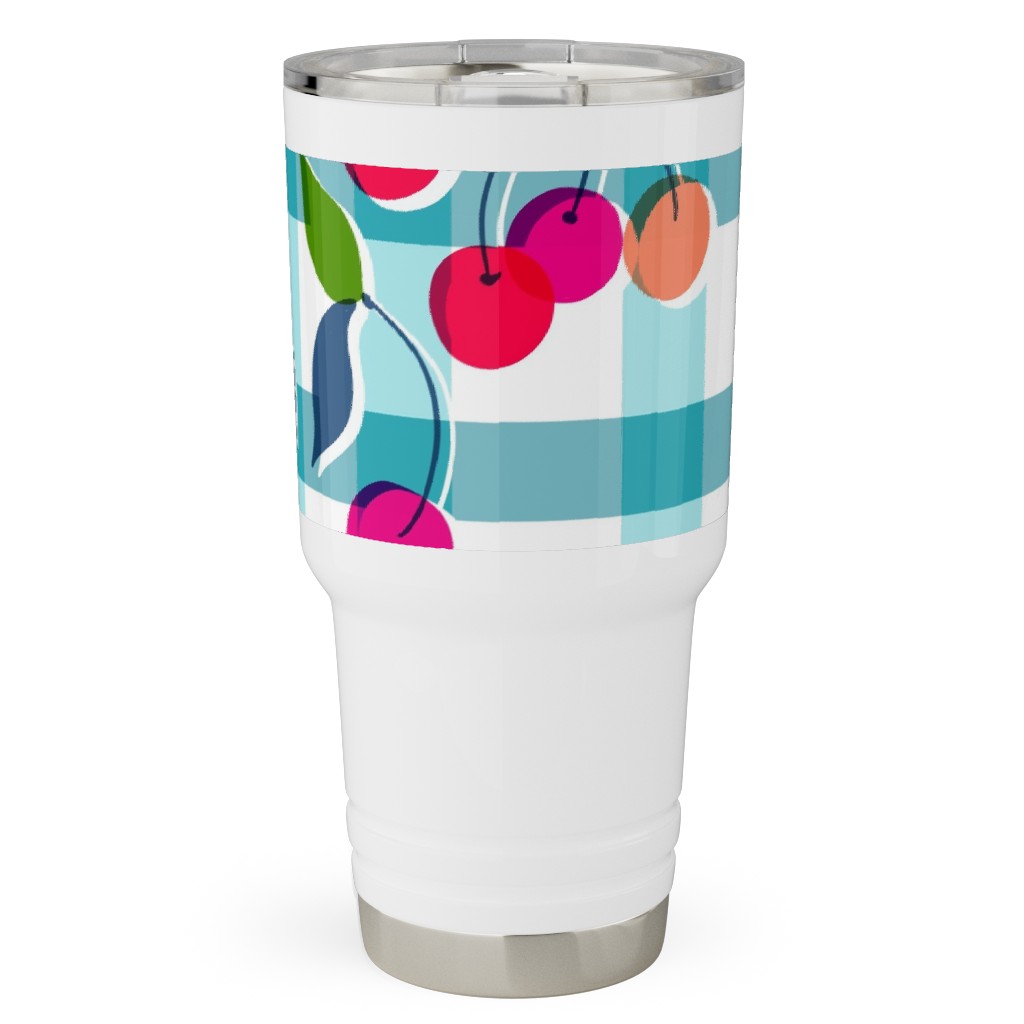 Cherry Gingham - Blue Travel Tumbler, 30oz, Blue