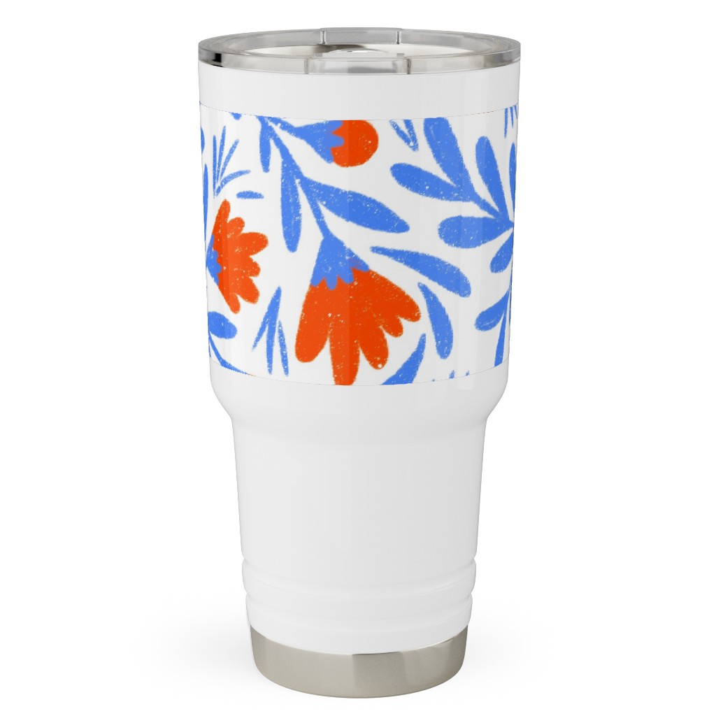 Floral Drop - Red and Blue Travel Tumbler, 30oz, Blue, True Blue