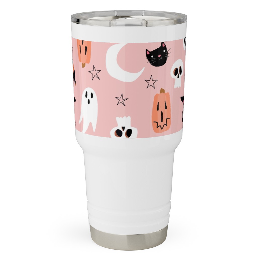 Sweet Halloween Pumpkin, Witch, Ghost, Cat Travel Tumbler, 30oz, Pink