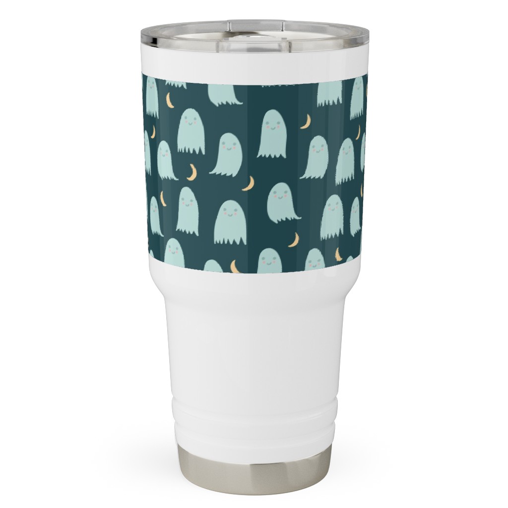 Cute Halloween Ghosts Travel Tumbler, 30oz, Green, Seaweed