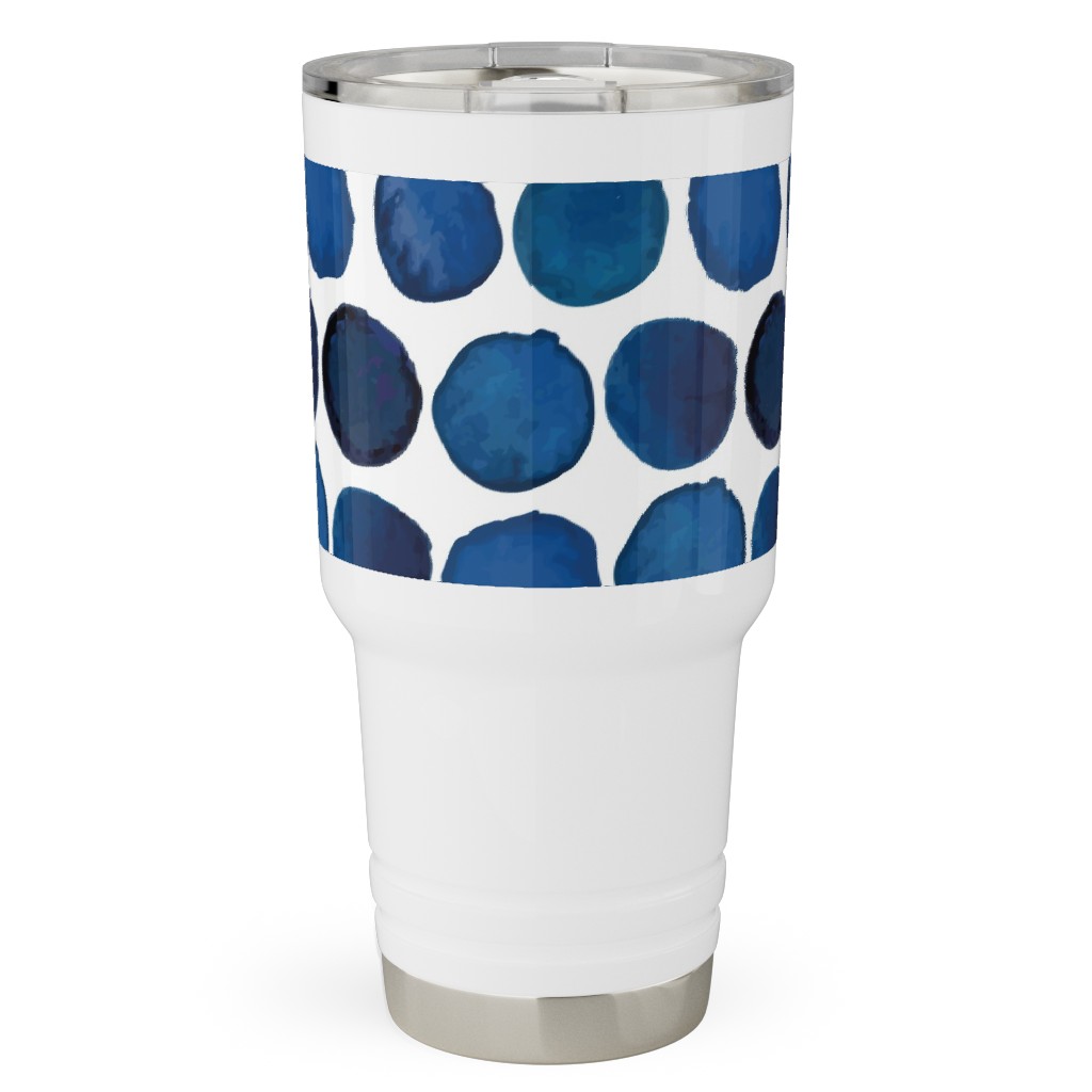 Watercolor Dots - Dark Travel Tumbler, 30oz, Blue