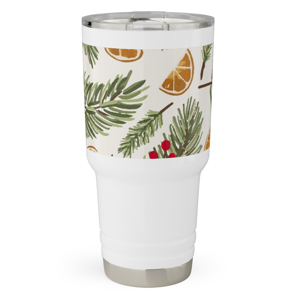 Festive Christmas Pine Sprigs and Orange Slices Travel Tumbler, 30oz, Multicolor