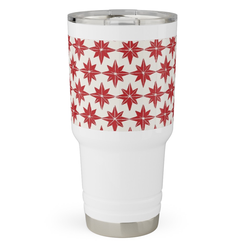 Christmas Star Tiles - Red on White Travel Tumbler, 30oz, Red