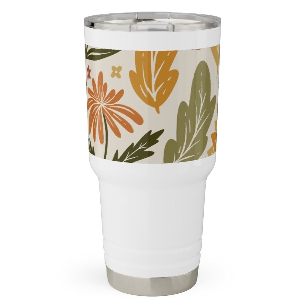 Autumn Botanicals - Leaves, Acorns, Sunflowers, Ferns, Mums, Pinecones, Mushrooms - Light Travel Tumbler, 30oz, Multicolor