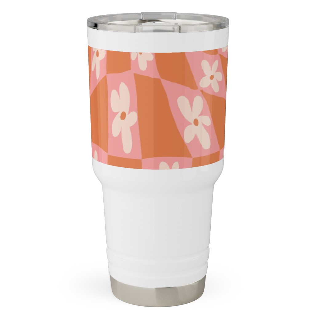 Trippy Chamomile - Floral - Orange and Pink Travel Tumbler, 30oz, Orange, Orange