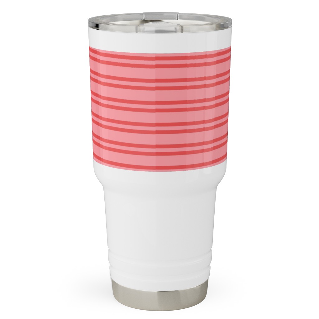Joyful Stripes - Red and Pink Travel Tumbler, 30oz, Pink, Bright Pink