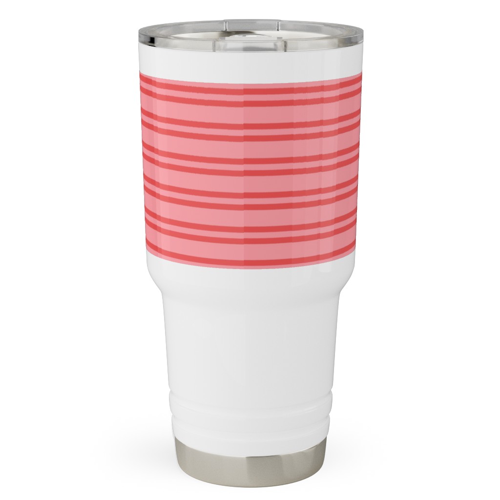 Joyful Stripes - Red and Pink Travel Tumbler, 30oz, Pink