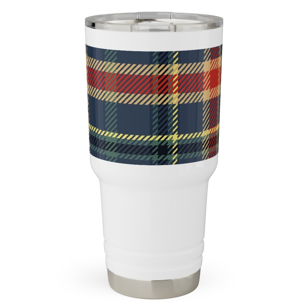 Navy Blue and Pine Plaid Travel Tumbler, 30oz, Multicolor