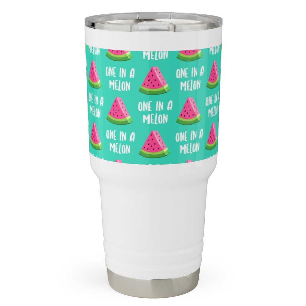 One in a Melon - Watermelon - Pink on Teal Travel Tumbler, 30oz, Green, Classic Green