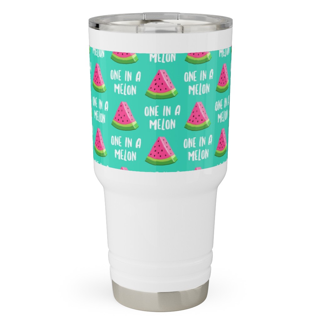 One in a Melon - Watermelon - Pink on Teal Travel Tumbler, 30oz, Green