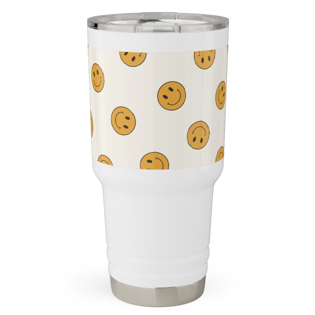 Retro Smiley Face - Cream and Yellow Travel Tumbler, 30oz, Yellow