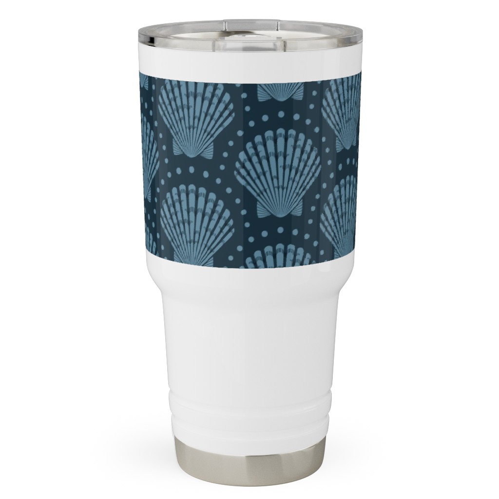 Pretty Scallop Shells - Navy Blue Travel Tumbler, 30oz, Blue, True Blue