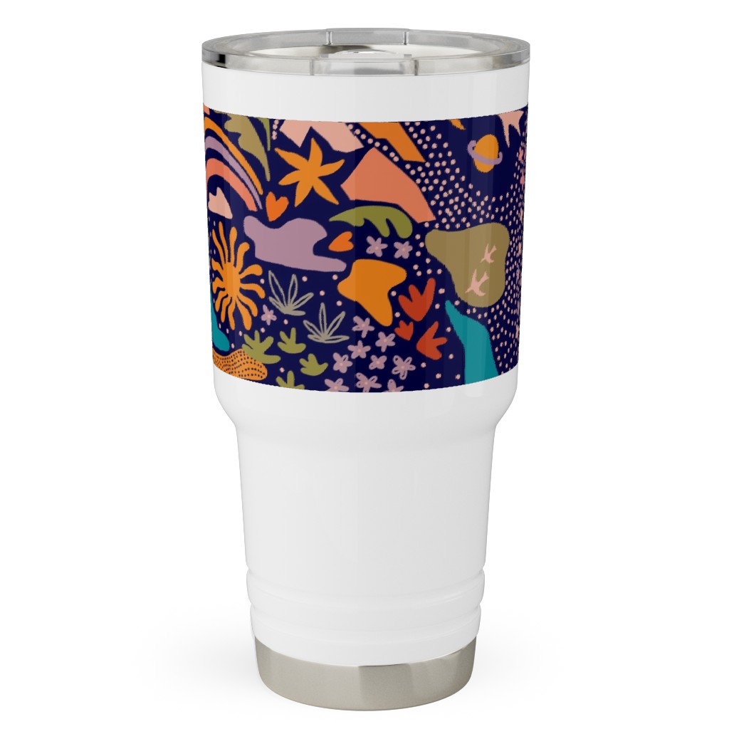 Ditsy Outdoor Adventure - Dark Blue Travel Tumbler, 30oz, Multicolor