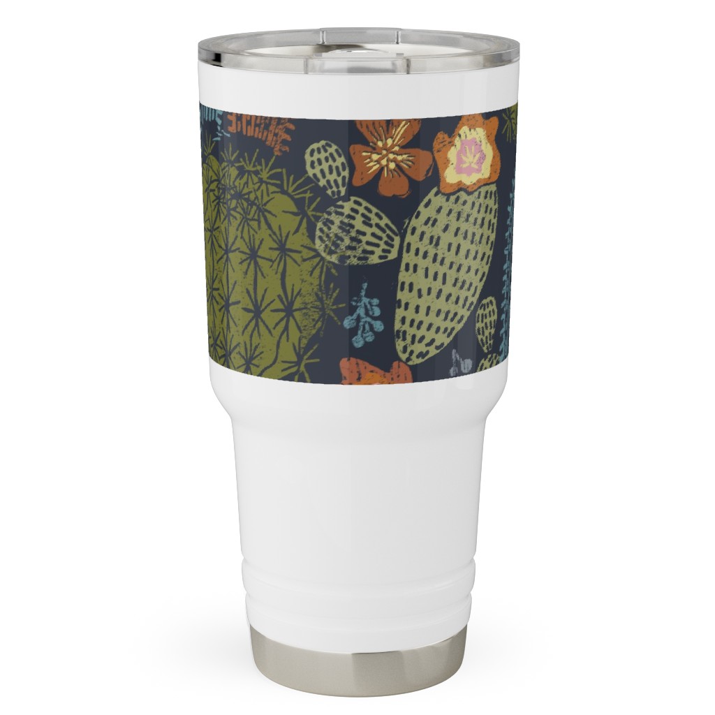 Cactus Garden - Block Print Style - Dark Travel Tumbler, 30oz, Green, Classic Green
