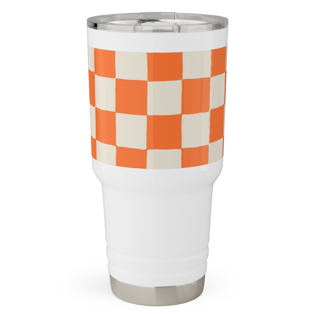 Retro Checkerboard - Bright Orange Travel Tumbler, 30oz, Orange, Orange
