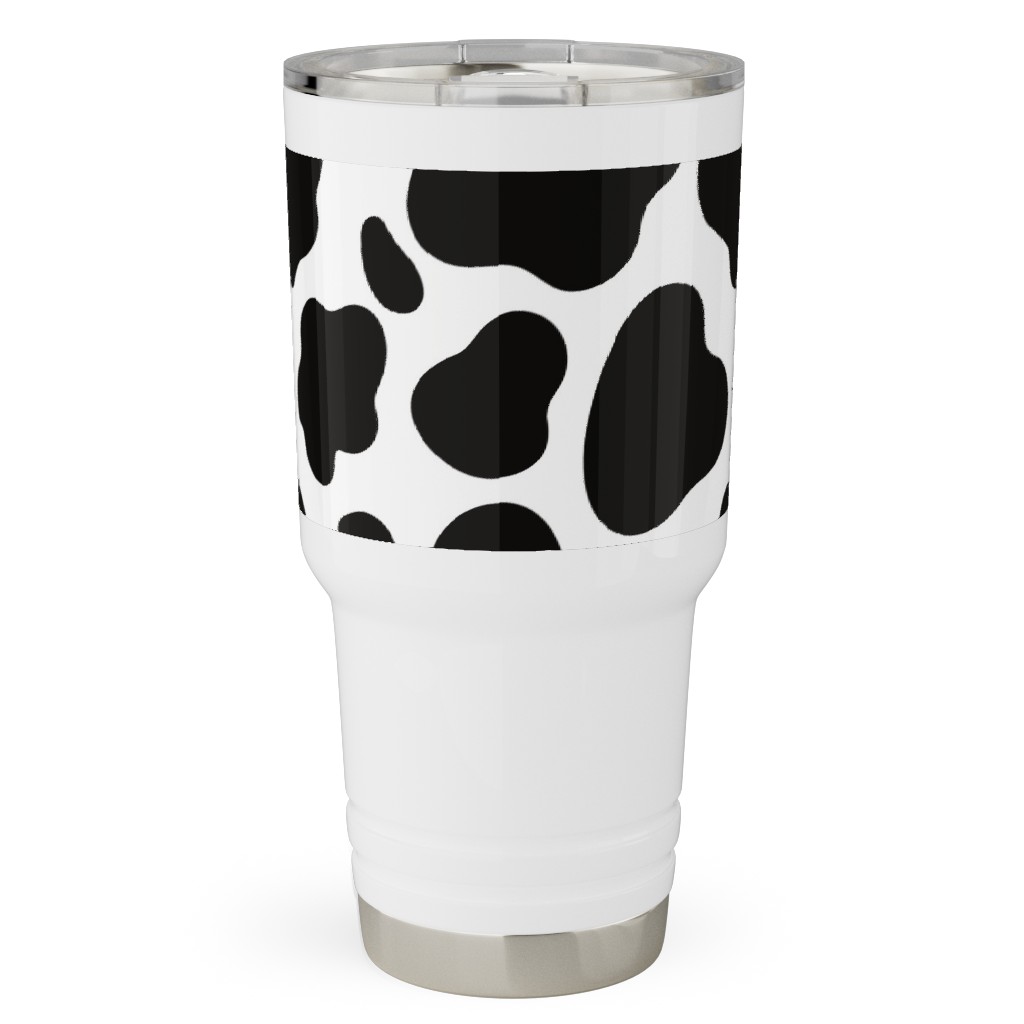 Cow Spots Pattern - Black on White Travel Tumbler, 30oz, Black