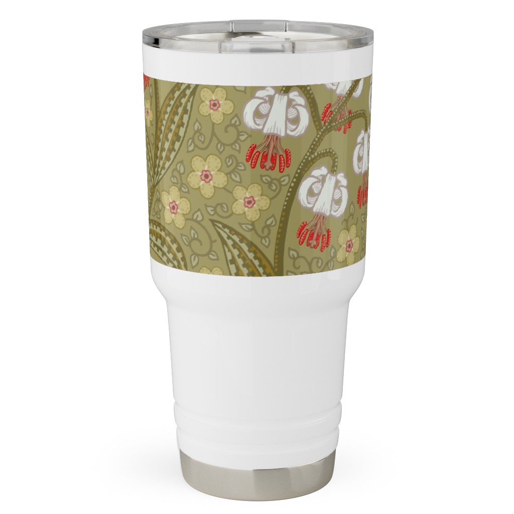 White Martagon Lilies - Olive Travel Tumbler, 30oz, Green, Classic Green