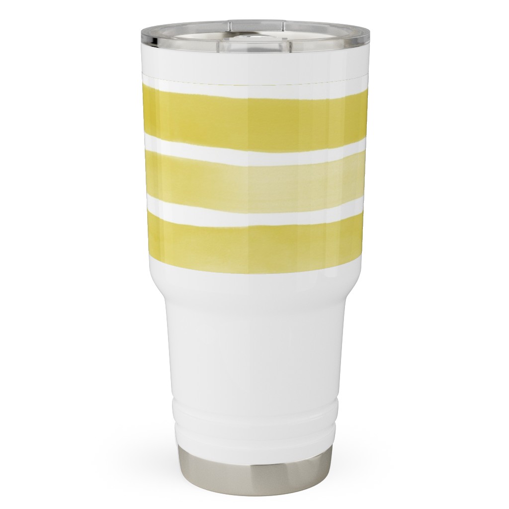 Imperfect Watercolor Stripes Travel Tumbler, 30oz, Yellow