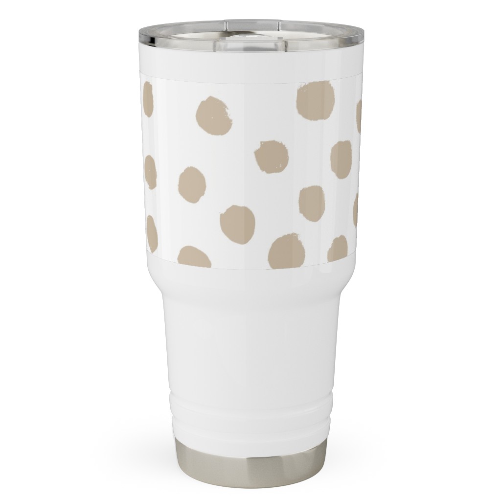 Soft Painted Dots Travel Tumbler, 30oz, Beige, Wheat