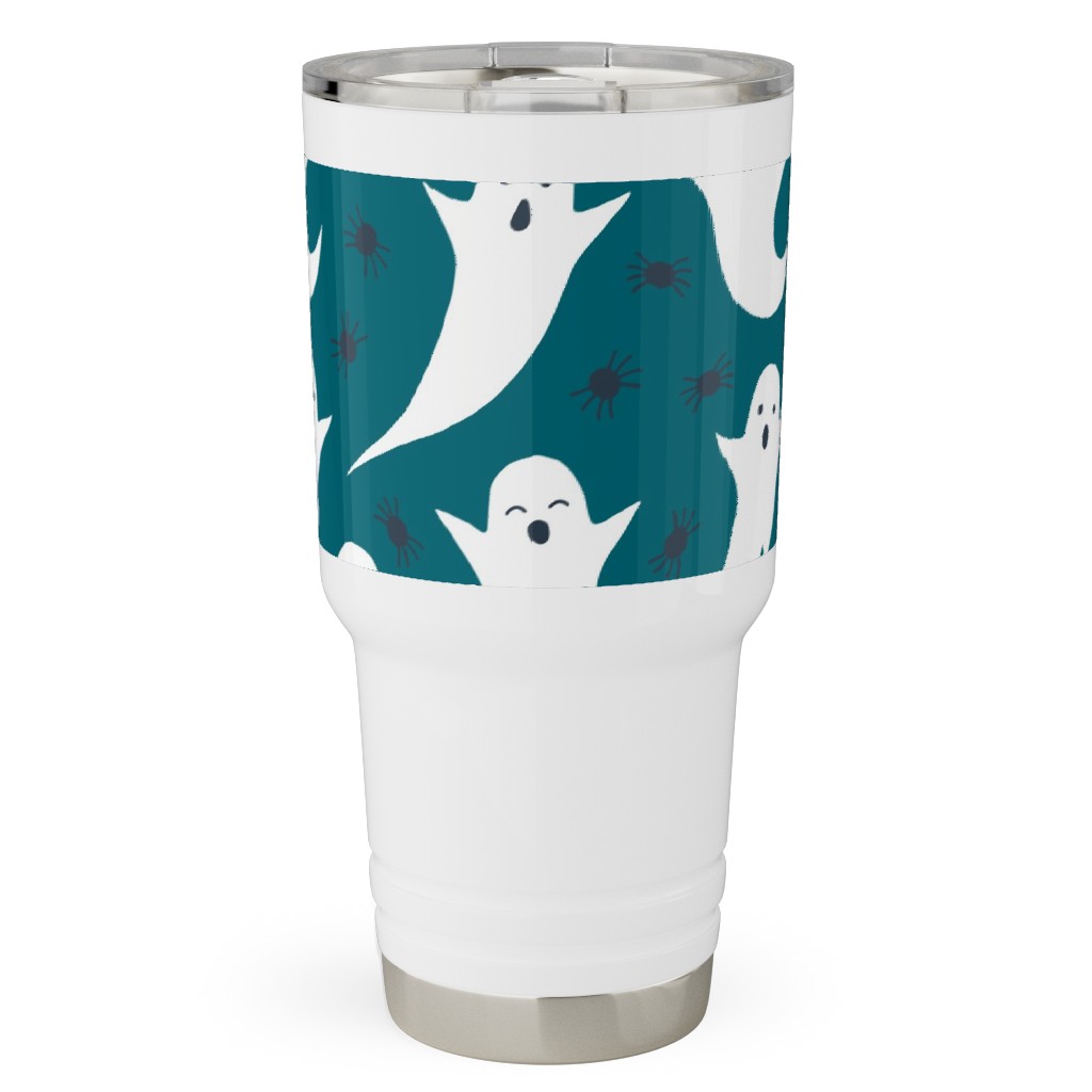 Halloween Ghosts - Dark Teal Travel Tumbler, 30oz, Green, Classic Green