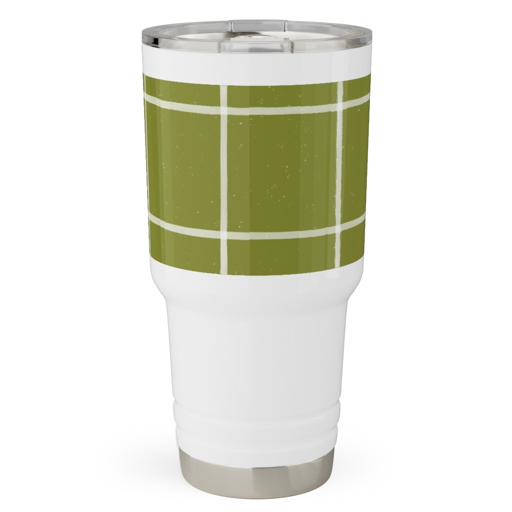 Watercolor Windowpane - Green Travel Tumbler, 30oz, Green, Classic Green