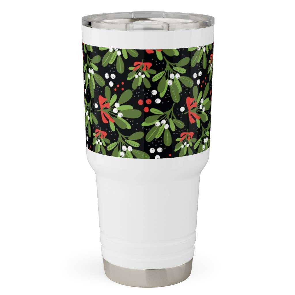 Mistletoe Night on Black Travel Tumbler, 30oz, Multicolor
