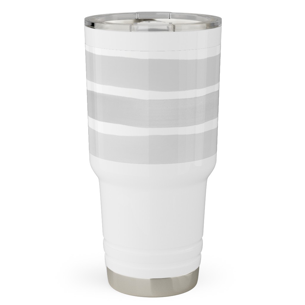 Imperfect Watercolor Stripes Travel Tumbler, 30oz, Gray